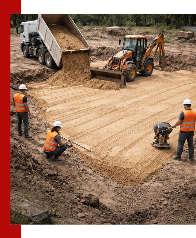 Устройство песчаной подушки для фундаментов и дорог в Тайшете